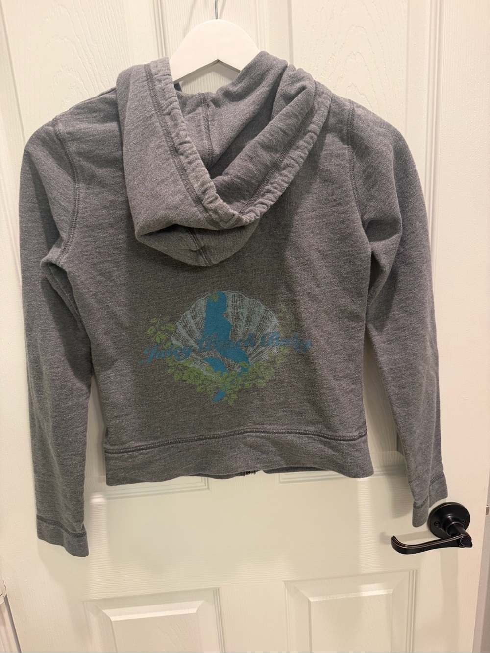 Vtg Juicy Couture Grey Zip Up Hoodie Mermaid Beach Baby Size S Rare Y2K